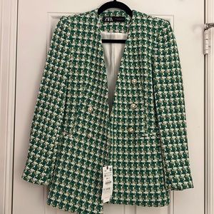 Zara green tweed blazer NEW